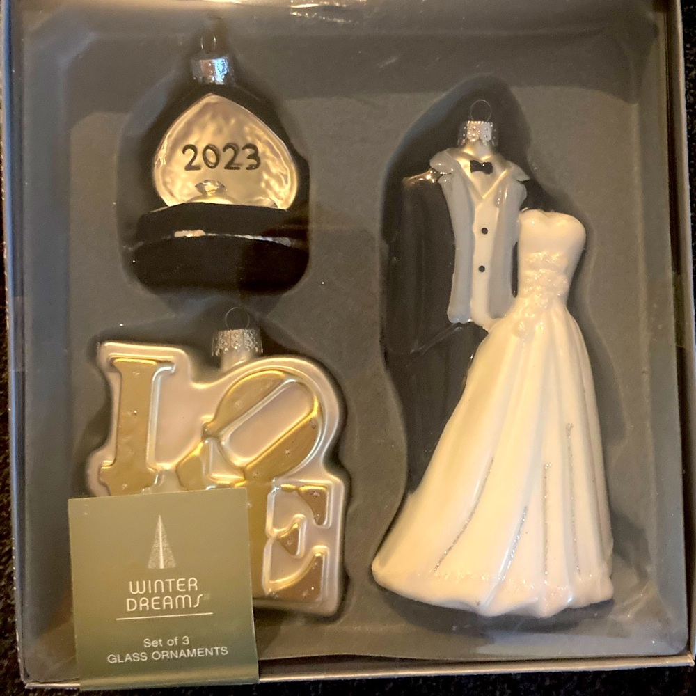Set of 3 Wedding Ornaments for the year 2023.